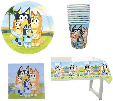 Partymax Bluey Birthday Party Supplies for 16 Guests | Bluey Party Supplies | Bluey Birthday Decorations | Bluey Tablecover, Bluey Plates, Bluey Cups, Bluey Napkins,
