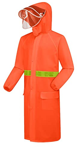LOIJMK, Giacca da lavoro impermeabile da uomo, con cappuccio, poncho antipioggia lungo, oversize, con strisce riflettenti, con tasche, poncho antipioggia grande, taglia grande, giacca antipioggia