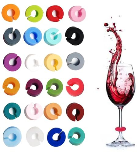 ZFLYXIAOHUA Segnabicchieri Silicone,24 Pezzi Segnabicchieri Vino in Silicone,Colorati Marcatori per Bicchieri da Vino Riutilizzabili Marcatori,Per Varie Tazze