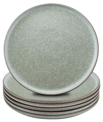 Speiseteller Set 6 Personen 27cm, Kleine Steingut Geschirr Set 6 Teilig, Teller Essteller Dinner Set kratzfest, Plates Set Spülmaschinenfest, Speise dunkelgrün Frühstücksteller Servieren (18cm)
