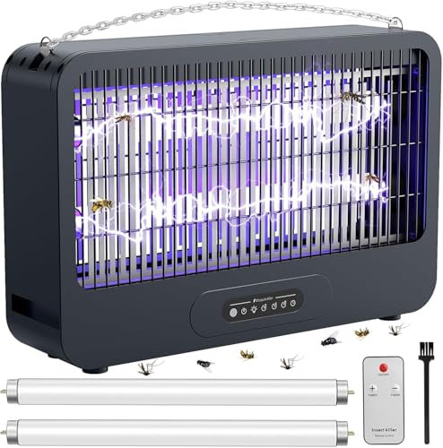 Lámpara Antimosquitos, 3500V UV Mata Mosquitos Electrico, Lampara Mosquitos con Temporizador y Mando, Resistente al Agua IPX4, para Interior, Exterior, Cocina, Dormitorio, Jardín, Patio(100m²)