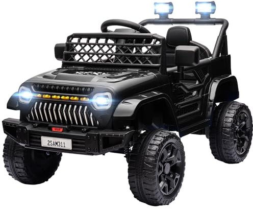 AIYAPLAY Coche Eléctrico Infantil para Niños de +3 Años con Batería 12V con Mando a Distancia Velocidad Ajustable USB Faros Bocina Negro