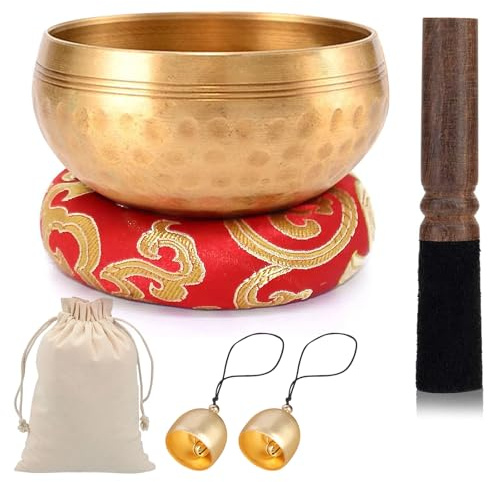 Juego de cuencos tibetanos tibetanos de 8,5 cm, auténticos cuencos tibetanos para meditación, relajación, yoga, kit de cuenco de meditación con cojín, mazo, campana, cuenco curativo de sonido para