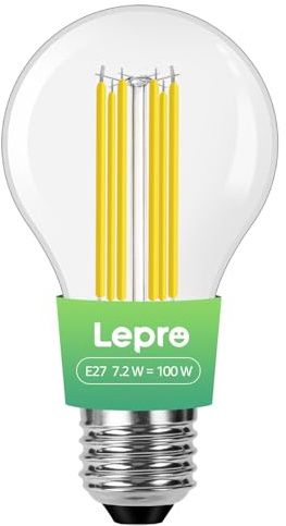 Lepro Bombilla LED E27 Luz Blanco Cálido 2700 K, Lámpara LED de 7.2 W y 1521 lúmenes, Reemplaza Bombilla LED Convencional de 100 W, Ahorro de energía de haz de 300°, Casquillo E27,1Pcs