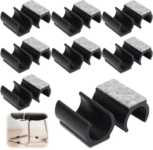 TayBong 16 Piezas Protector Sillas Patas con Almohadillas Fieltro, 25mm Diámetro Forma de U, Antideslizante, Reductor Ruido para Sillas Voladizas, Mecedoras y Patas Metálicas (Negro)