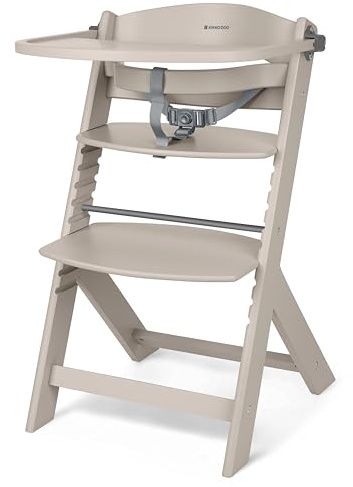 KikkaBoo NORDY Seggiolone in Legno per Bebè, Sedia Regolabile fino a 35 kg, Struttura in Faggio, Vassoio Rimovibile, Seduta e Poggiapiedi Regolabili, Barra di Sicurezza,Cintura a 3 Punti, Beige Chiaro
