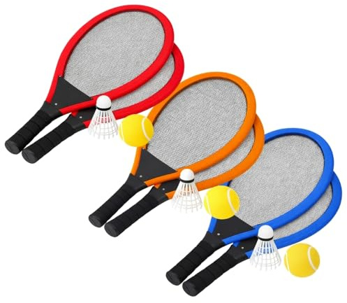 Set da tennis gigante XL – 2 racchette 55 cm, volante e palla morbida, colori casuali, gioco all'aperto per bambini e famiglia
