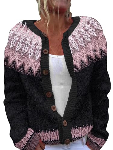IQYU Cárdigan noruego de lana gruesa chaqueta corta cárdigan manga larga chaqueta de primavera tallas grandes noruegos coloridos cárdigans abrigo de punto de gran tamaño cárdigan de punto chaquetas de
