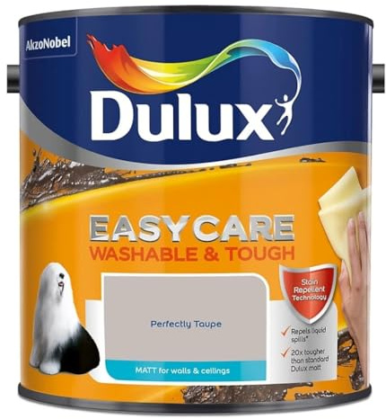 Perfect Taupe Dulux Easycare Matt Emulsion Paint 2.5L – Washable & Stain Resistant, Durable Matt Finish, Quick Dry, Low Odour Interior Wall & Ceiling Paint
