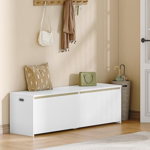 Hzuaneri 150cm Panca Contenitore, Cassapanca con doppia anta, Panca portaoggetti Salvaspazio, per Soggiorno, Ingresso e Camera da Letto, 40 x 150 x 47 cm, Bianco SB21503X
