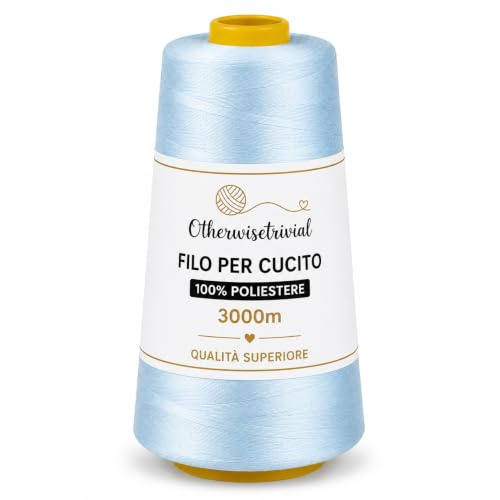 Hilo de coser, bobina de 3000 m, 100% poliéster, máquina de coser, overlocker, costura a mano (374, azul bebé)