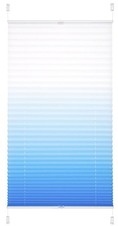 WR-Design Verspanntes Klemmfix-Plissee mit Farbverlauf in Azurblau - Breite 40 bis 120 cm - Länge 130 cm und 210 cm - der attraktive Sichtschutz (110 x 130 cm)