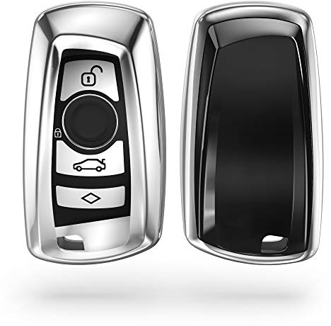 kwmobile Autoschlüssel Hülle kompatibel mit BMW 3-Tasten Funk Autoschlüssel (nur Keyless Go) - Schlüsselhülle Silikon Cover - Hochglanz Silber