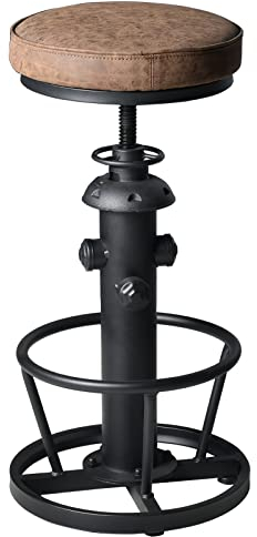 BOKKOLIK Industrielle Barhocker, drehbar, PU-Sitz, Vintage-Kücheninselhocker, Theke, Bar, höhenverstellbar, 63,5–78,7 cm, Fußstütze
