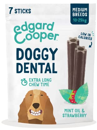 Edgard & Cooper Premios Higiene Dental Perros Medios 7 Barras Menta/Fresa, Cuidado Dental Diario bajo en calorías, Masticación Prolongada, Aliento Fresco