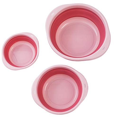 ORIZZP 3-Pack Collapsible Wash Basin Set, Baby Kids Wash Basin Dish Tub for Travel Home, 3 Different Sizes Set Space Saving Pink Big Volume