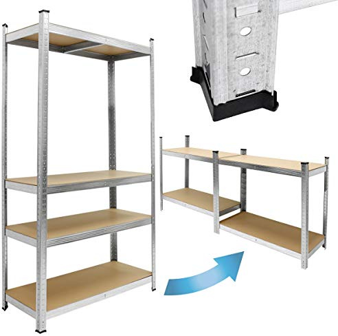 ECD Germany Estantería De Taller Galvanizada 160x80x40 cm Estante Industrial Trabajos Pesados Garaje De Almacenamiento De 4 Baldas Capacidad Carga 320 Kg Banco Metálico Sin Tornillos Altura Ajustable