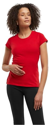 Build Your Brand Damen Basic Tee – Figurbetontes Baumwoll T-Shirt mit Rundhalsausschnitt & kurzen Ärmeln, ideal für Alltag, Freizeit & Veredelung,Cityred,L