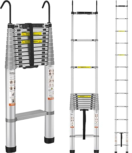 VEVOR Scala Telescopica in Alluminio Estensibile Altezza Max. 4,6m Portatile 13,2kg, Scala Telescopica Allungabile in Alluminio Portatile Salva Spazio Portata Massima 190kg per Riparazione Domestico