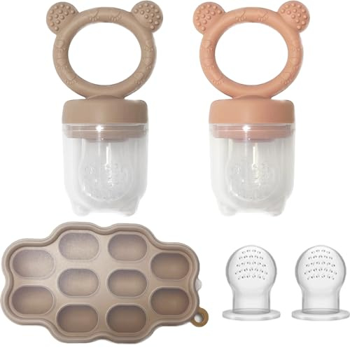 Baby Breastmilk Popsicle Freezer Molds & Baby Fruit Food Feeder Pacifier Set, JEXFUN Baby Silicone Nibble Freezer Tray Food Storage Containers, Breast Milk Ice Cubes for Teething & Self Feeding