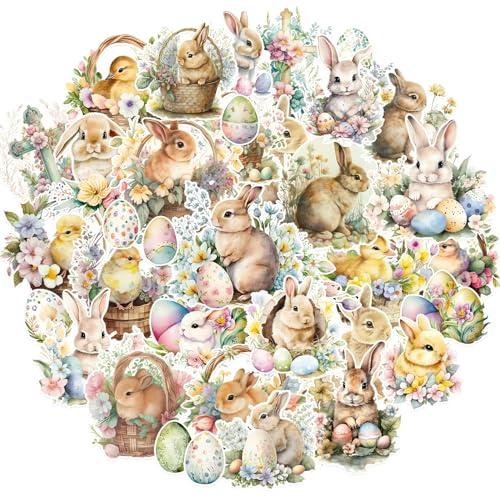 Prstincol Easter Stickers Pack 100 pcs, Easter Eggs Bunny Rabbit Stickers for Kids Adults, Cute Easter Holiday Stickers for Skateboard, Water Bottles, Scrapbook, Junk Journal, DIY Crafts