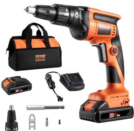 VEVOR Trockenbauschrauber, 20 V Max Trockenbauschrauber, bürstenloser 4200 U/min Akku-Trockenbauschrauber-Satz mit 2 Akkupacks, Ladegerät, Gürtelclip und Werkzeugtasche, Vorwärts- und Rückwärtsgang