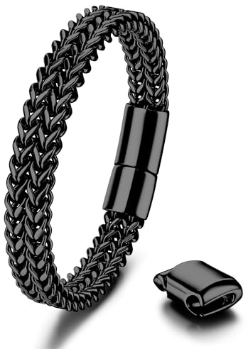 Dochais Men's Stainless Steel Curb Chain Bracelet, Franco Chain Style, Black, Silver & Gold, 10mm Wide, 22.5cm Long