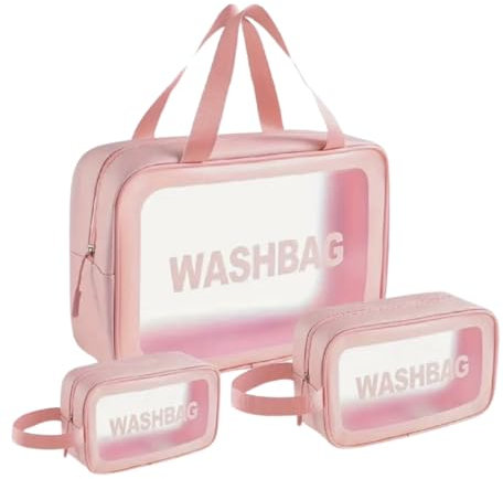 HealthyMoov Lot de 3 Trousses de Toilette Pochette Organisateur Maquillage cosmétiques parfums Vanity Case Sac Voyage Accessoire beauté Rangement Transparent Rose 3 pcs étanche Waterproof