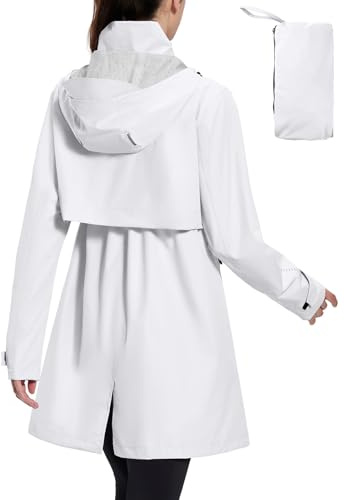baleaf Chaqueta larga impermeable para mujer, cortavientos, ligera, con capucha