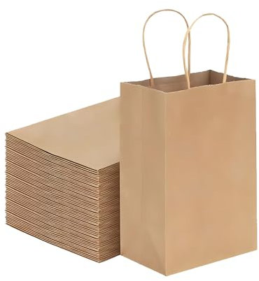 Papiertüten 25 Stück, Geschenktüten, Kraftpapiertüten mit Henkel, 15 x 8 x 21 cm Geschenktüten für Hochzeiten, Hochzeiten, Verpackungen, Partys, Einkaufen