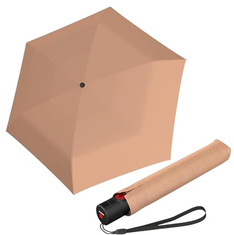 Knirps U.200 Duomatic - Paraguas de lluvia ultraligero abierto automático, compacto, resistente al viento, para adultos, 97 cm de diámetro, retráctil con funda de transporte, Melocotón