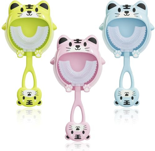 NHQZ Kinder U-Formige Zahnbürste, 3-stück Silikon Kinderzahnbürste U-Form 2-7 Jahre, 360 Grad Zahnbürste für den Ganzen Mund, Manuell