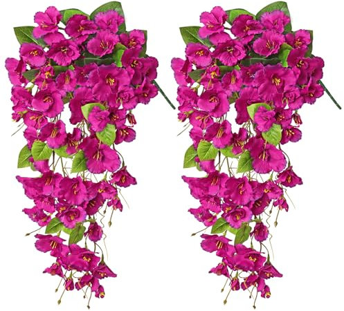 Dremisland 2 Flores Artificiales Colgantes Para Exteriores Hibisco Falso Plantas Colgantes De Seda Hibisco Plantas Artificiales Colgantes Artificiales Enredaderas Guirnalda De Rosas Larga Para Macetas