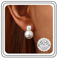 JeweBella Pearl Earrings Drop 925 Sterling Silver Stud Earrings for Women | Hypoallergenic 18K Gold Plated,Dainty Cubic Zirconia Pearl Drop Dangle Earrings for Wedding Bridal Bridesmaid Gift,20G