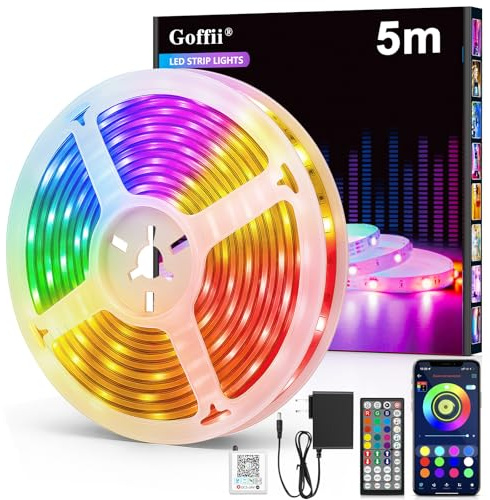 Ruban LED, Led Chambre, RGB Bande Contrôlé par APP Bluetooth ou Télécommande 44 Touches, Synchroniser avec Rythme de Musique, Bandeau pour Decoration Chambre, Gaming (5M)