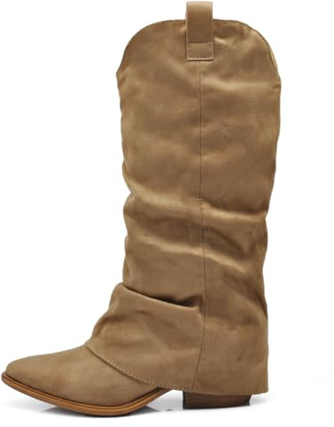 IF Fashion Scarpe Stivali Arricciati Da Donna Con Ghetta Risvolto 410-1 tortora camoscio N.37
