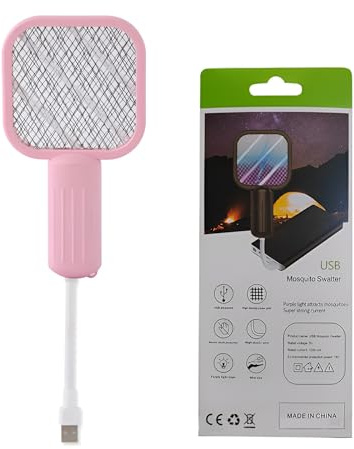 SYFUNLV Elektrisk flugklappa 3 500 V, 2 i 1 USB-elektrisk flugfångare insektsfälla, elektrisk mygglampa, flugfångare, mygglapp, inomhus och utomhus (rosa)