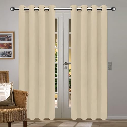 PSHCEE Tende Soggiorno Moderne 110 x 330 cm con Occhielli/Poliestere Moderne Eleganti Tende Cucina, Finestre per Interni Finestre con Anelli, Color Crema