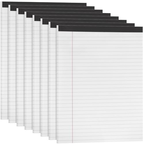 JAPCHET A4 Legal Notepad, 8 Pack Writing Pad, 60 Pages, 21x28.5cm, 80gsm Paper for Home Office Journal