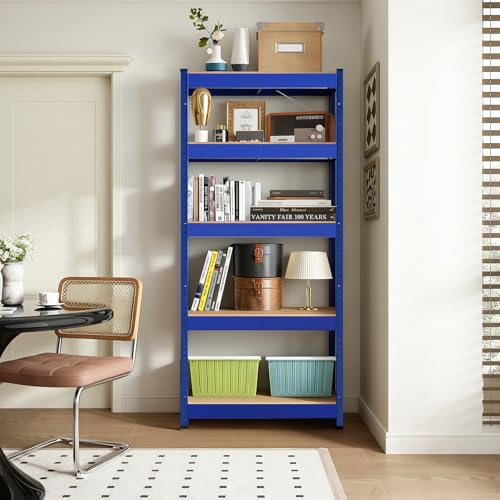 Panana 5-Tier Metal Storage Shelving Unit, Heavy Duty Garage Racking, 180x90x40cm, Black/Blue/Silver, Adjustable Utility Shelves for Warehouse, Kitchen, Workshop, Office (Blue)