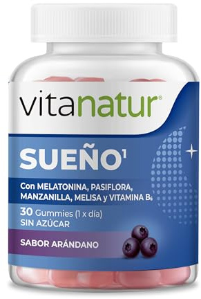 VITANATUR SUEÑO GUMMIES es un complemento alimenticio en forma de gummy a base melatonina, extractos de pasiflora, manzanilla y melisa, y vitamina B6. Con edulcorantes.