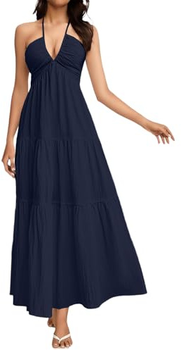 Vestito Donna Estivo, Summer Dress, Mare 2026 Vestito da Casa Donna, Estivo Leggero Spiaggia Abito Seta Lungo, Abito Larghi Scollo a V Smanicato Tinta Unita XL