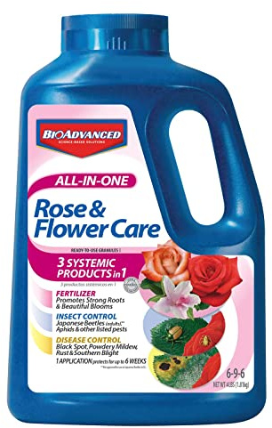BioAdvanced All-In-One Rose and Flower Care I Granules - Fertilizer, Insect Control & Disease Control - Prevents Pests and Diseases - Up to 6 Weeks Protection - 4 lb Bottle
