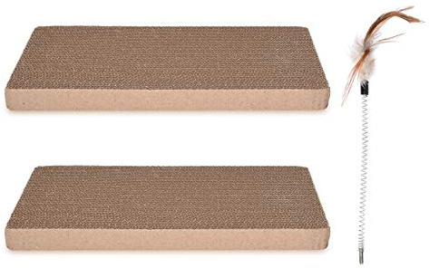 Navaris Griffoir pour Chats - Set 2X grattoir pour Chat en Carton ondulé avec Jouet en Plume - Protection XXL canapé Meuble Mur - pour Chaton Chien