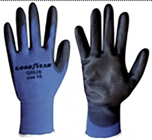 Goodyear Handschuhe aus Polyurethan mit Waben- und Handflächen, Größe 10, Farbe blau und schwarz, Arbeitshandschuhe