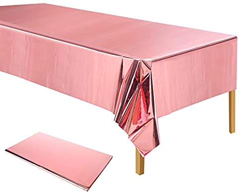 ELECLAND Rose Gold Tischdecke, Metallic Rose Gold Kunststoff Tischdecke 137 x 274 cm Rechteck Rosa Folie Tischdecken für Hochzeit, Babyparty, Geburtstagsparty Dekoration