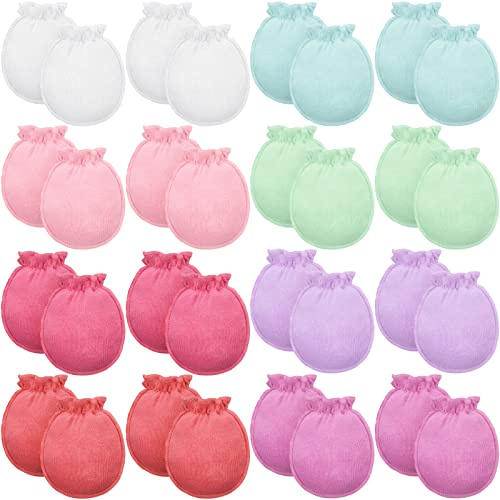 Syhood 16 Pairs Newborn Baby Mittens No Scratch Gloves Unisex Newborn Mittens for baby Boys Girls 0-6 Months (Eye-catching Color)