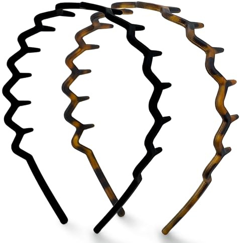 Kitsch Zig Zag Headbands for Women's Hair Non Slip – Fashion Accessories for Slicked Back Styles - Comfortable Comb Hairbands with Teeth | Ideal Gifts for Women - Tortoise & Black Headband - 2 pcs