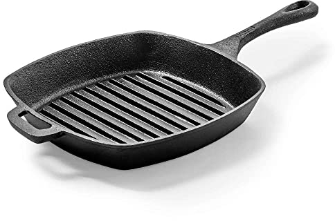 Forgast Sartén de Hierro Fundido para Parrilla | Sartén de Hierro Fundido para Barbacoa | Se Puede Usar para Servir Platos Calientes | Sartén para Parrilla de Gas | Dimensiones 24x24x3 cm