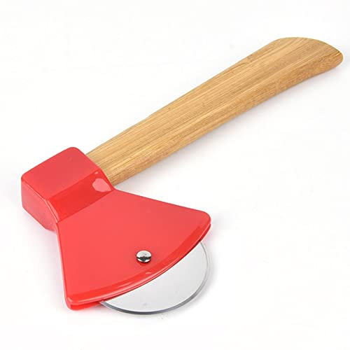 Pizza Knife, 430 Steel PP Bamboo Handle Ergonomically Round Axe Pizza Cutter for Pies, Cookies, Bread, Cakes(Red)
